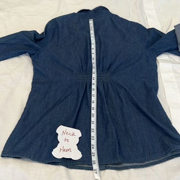 One jeanswear junior szXL denim button front adjustable sleeve elastic back EUC - Picture 6 of 8